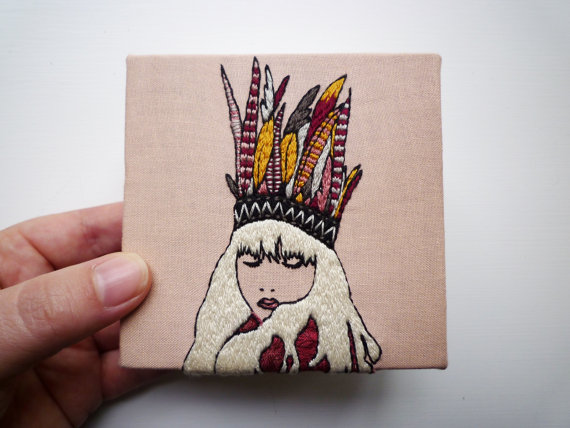 "Kimi" by CheeseBeforeBedtime.  I absolutely love the idea of embroidery on canvas.  One of those "Now, why didn't I think of THAT?" ideas.  Thank god for creative folk!