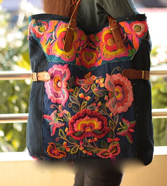 Embroidered, re-purposed bag